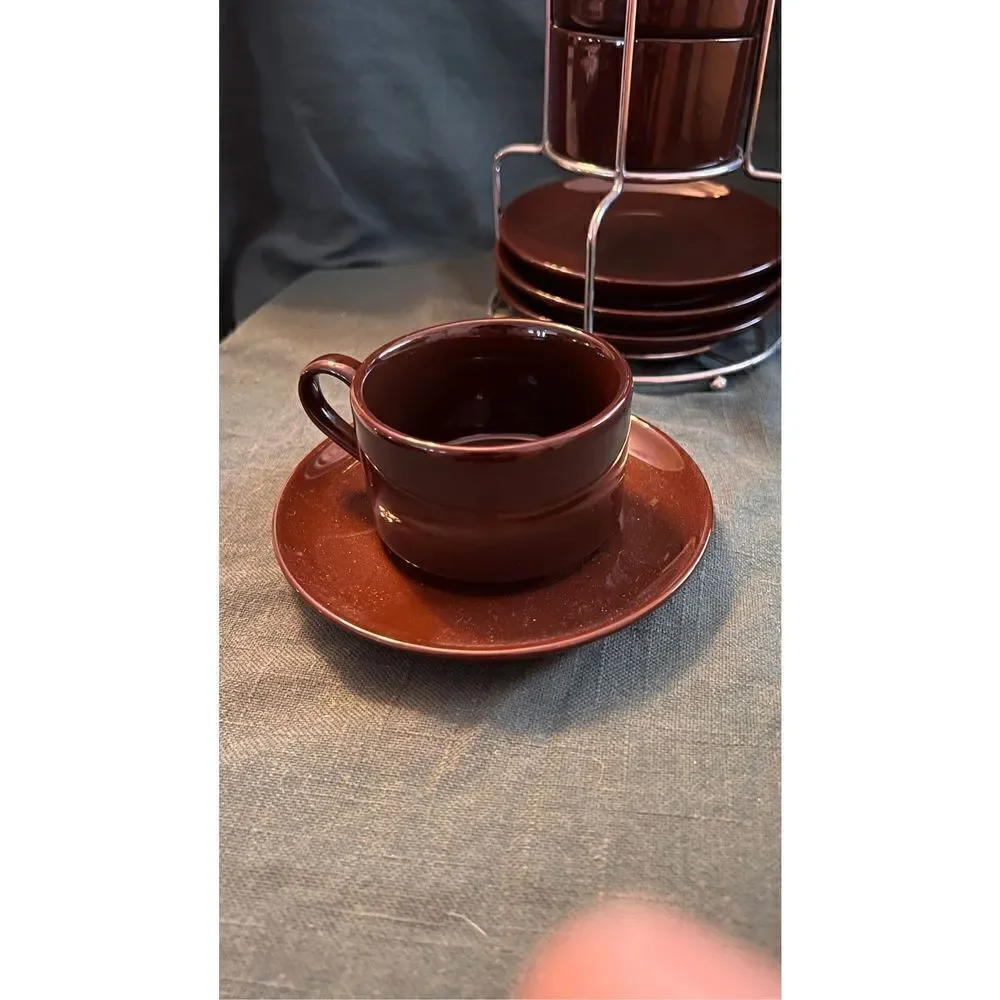 PIER ONE SET OF 4 STONEWARE COFFEE MUGS AND SAUCERS
